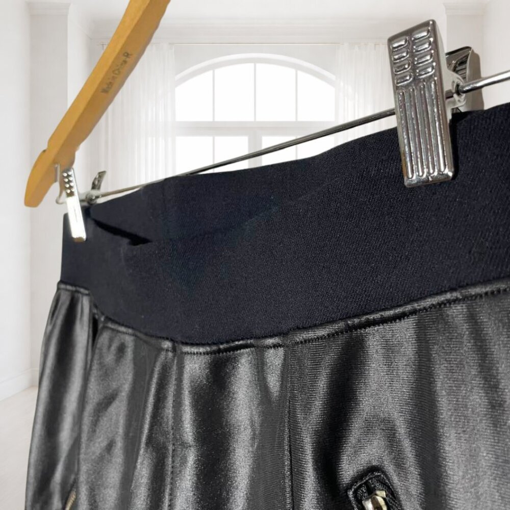 Julia Faux Leather Moto Pull On Pants S/M Black Edgy Minimalist Biker Leggings - Picture 6 of 12